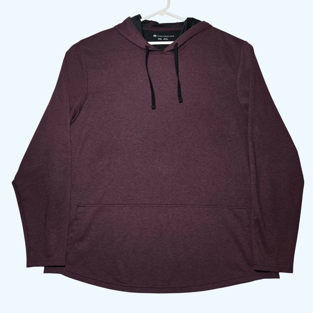 Travis Mathew Heathered Burgundy Pullover Sweatshirt Hoodie Golf Pockets Men 3XL